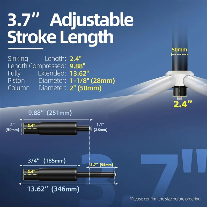 استبدال أسطوانة كرسي المكتب B17B - 7 بوصات إلى 11 بوصة، شوط 4 بوصة، 1000 رطل، تعديل ارتفاع المقعد لخفض 2 بوصة #4