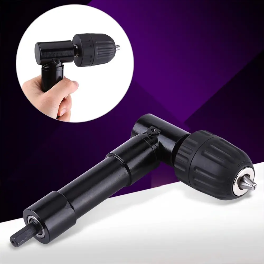 

90 Degrees Right-angle Adapter Right Angle Bend Cordless Drill Attachment Drilling Extension Chuck Professional Black