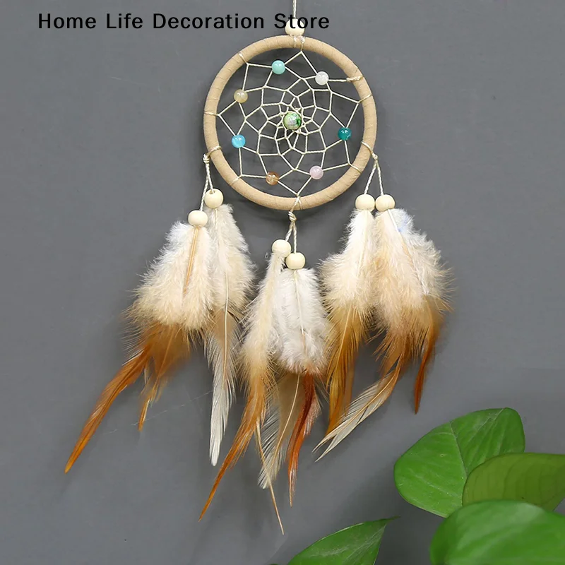 Handmade Dream Catcher Hanging With Rattan Bead Feathers Nordic Home Decor Wall Hanging Crafts for Bedroom Living Room Car Deco