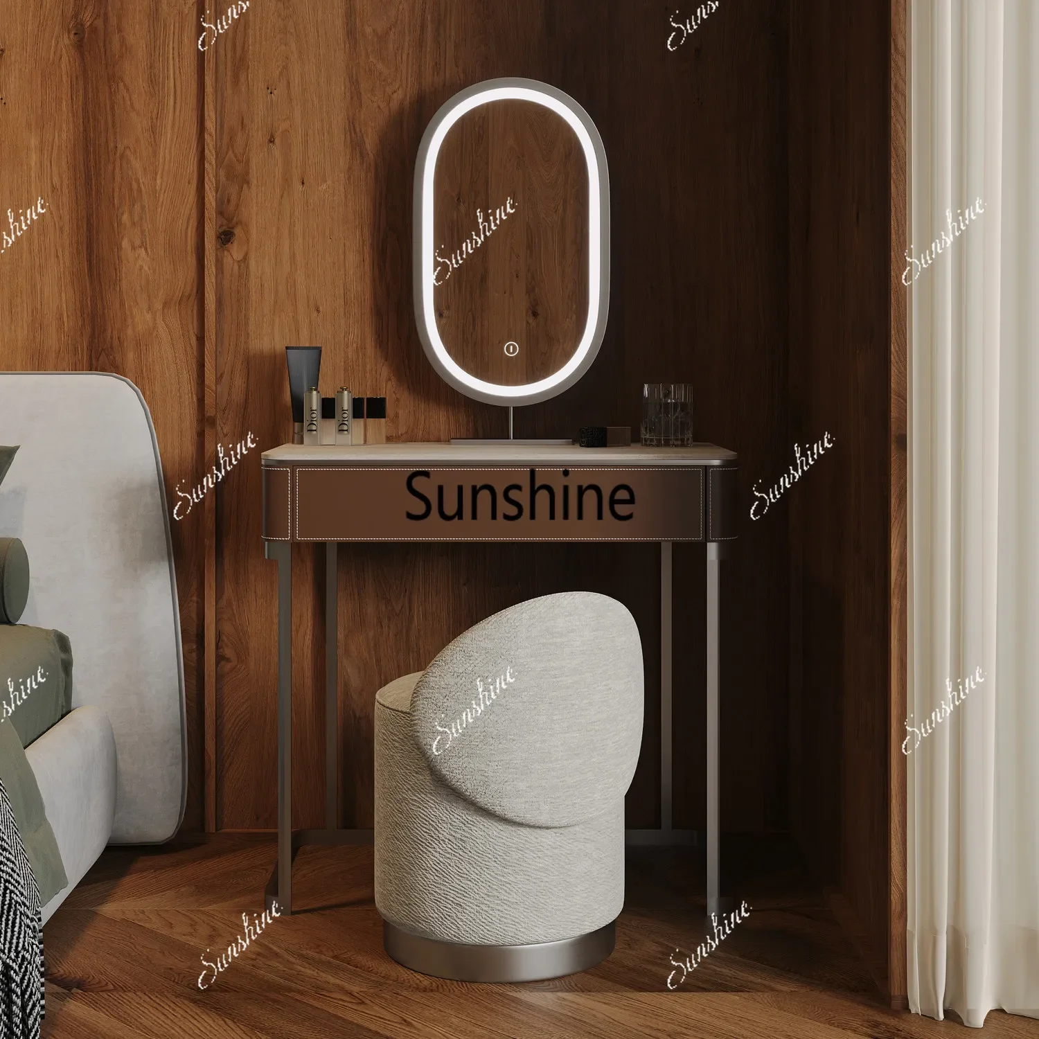 Bedroom storage cabinet integrated 70cm travertine rock slab premium makeup tableT*