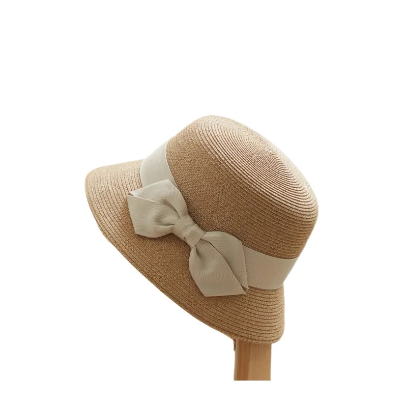 

Spring/summer straw hat elegant bow Retro fashion sunshade holiday show face small