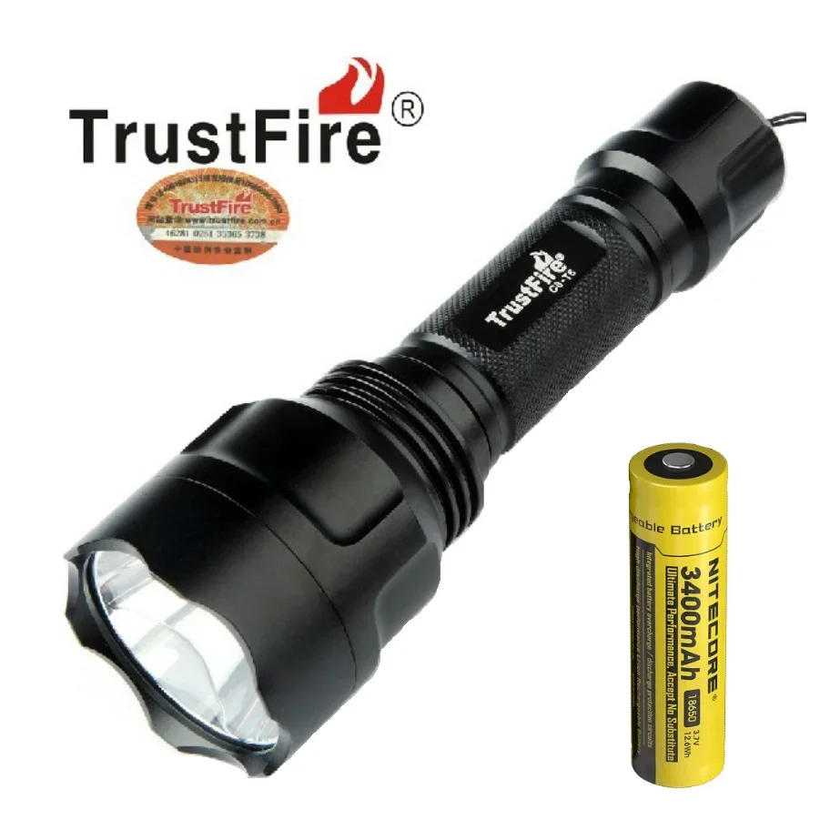 TrustFire C8 LED Flashlight 1000LM XML-T6 5-Mode Abrasion-Resistance Torch Lligh by 18650 Battery for Self Defense Camping