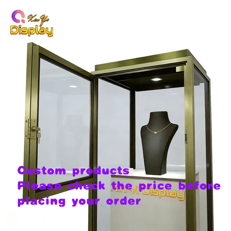 custom.Luxury Jewelry Display Counter Factory Direct LED Lighted Stainless Steel Anti-Theft Lockable Modern Showcase Jewelry Sto