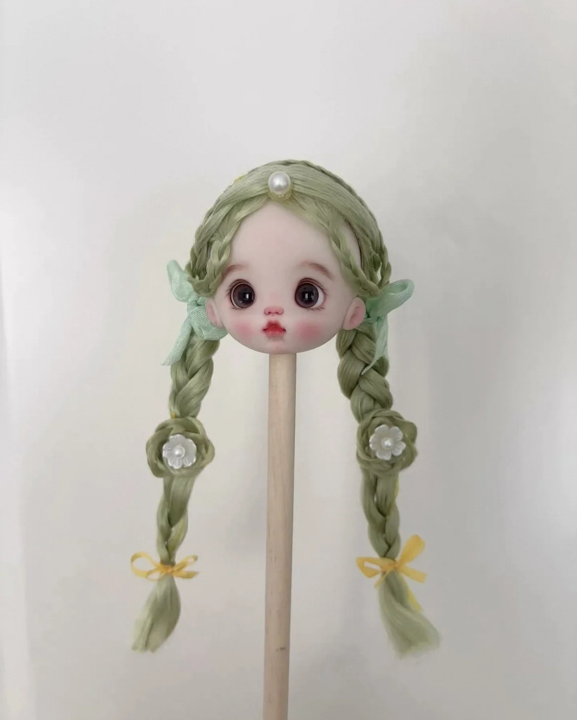 

Hair for doll 14cm ob11 wig double braids 5-6" doll hair head shell mohair wig free shipping