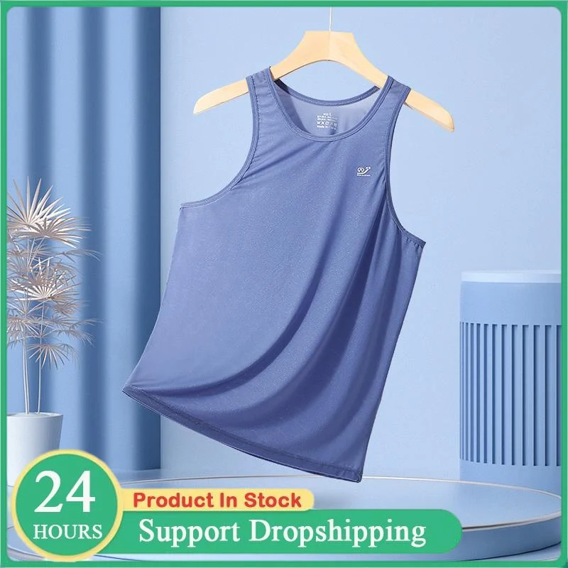 Summer Men Sports Vests Breathable Slim Ice Silk Mesh Quick Drying Gym Bodybuilding Tank Tops Running Yoga Sleeveless Shirts