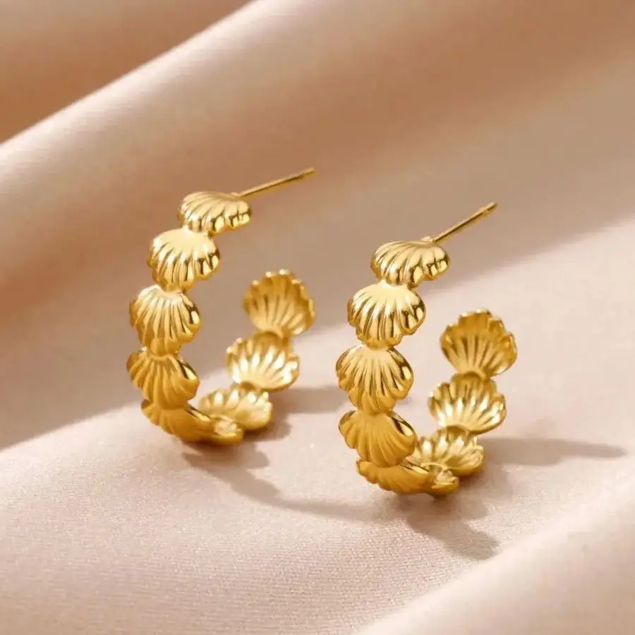 Stainless Steel Earrings for Women Gold Color Geometric C Shape Claw Shell Earrings Fashion Wedding Waterproof Jewelry