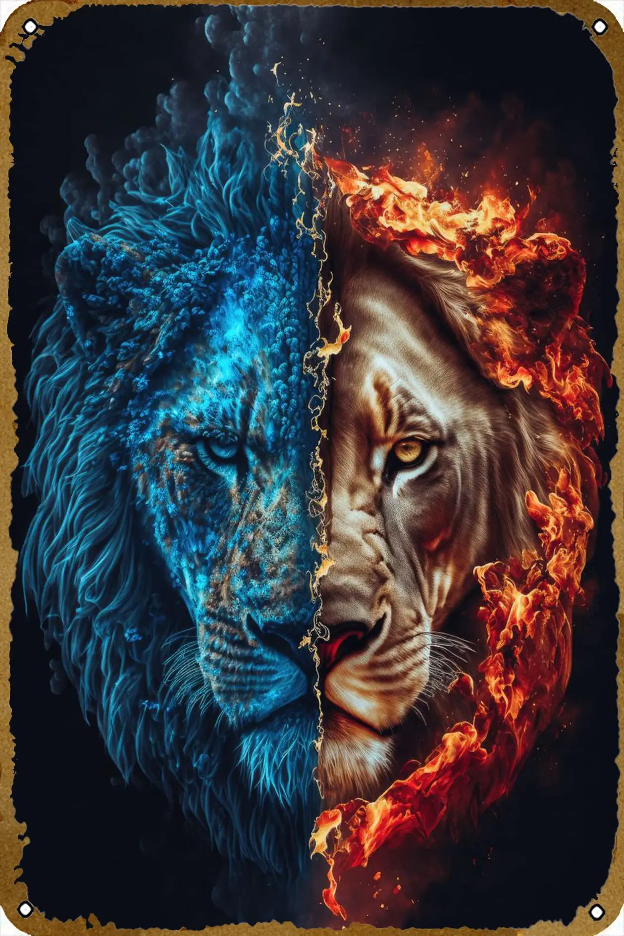 Ice and Fire Lion Vintage Metal Tin Sign Retro Poster Design for Cafes Bar Pub Beer Club Wall Home Decor 12x8 Inch