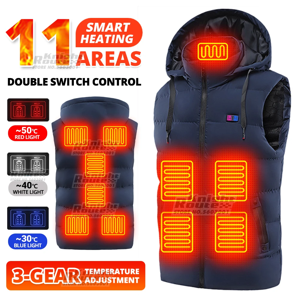 

New 11 Areas Winter Heating Jackets USB Heated Vest Ski Motocross Warm Vest Motorcycle Jacket Thermal Hiking Clothing Blue Men