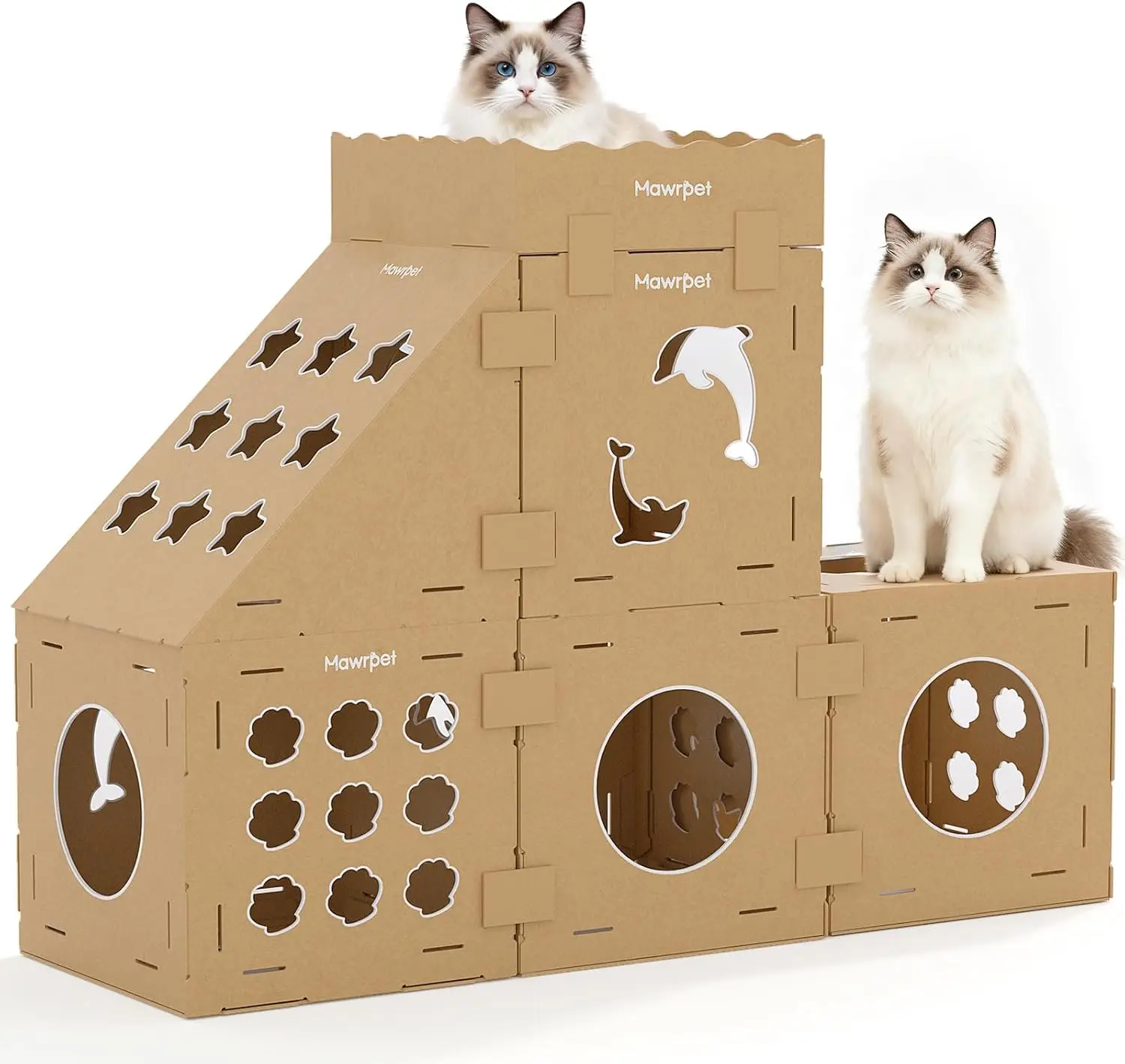 Indoor Pet Use - Cardboard, Brown - DIY, Versatile Cat House with Scratching Pad