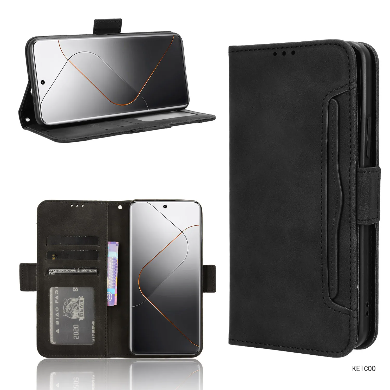 Luxury Multi-Card Slot Wallet Clip Leather Case for Xiaomi 14 Pro 14Pro Stand Holder Shell Business Full Body Protective Cover