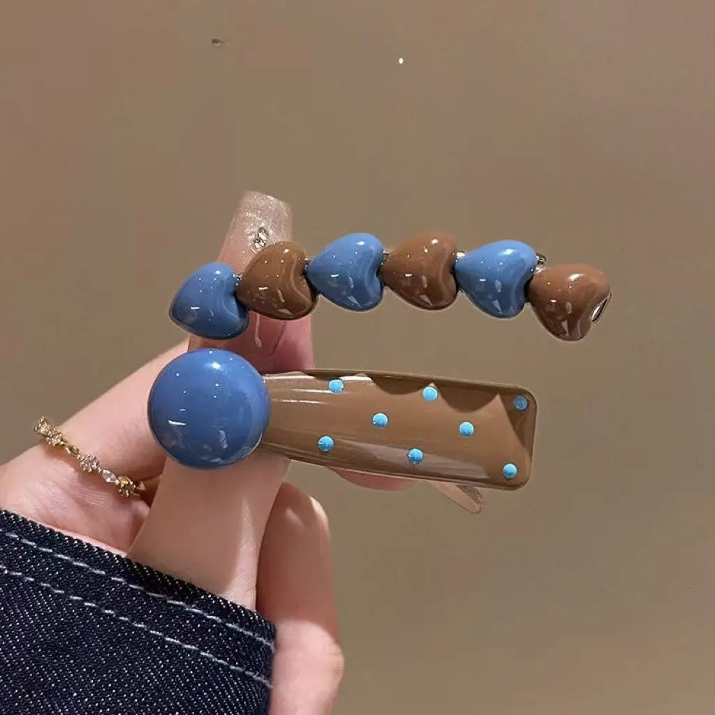 1PC High-end Sensor Wave Dot Hairpin Women's Heart-shaped Single Hairpin Frizz Control Hair Clip Headwear