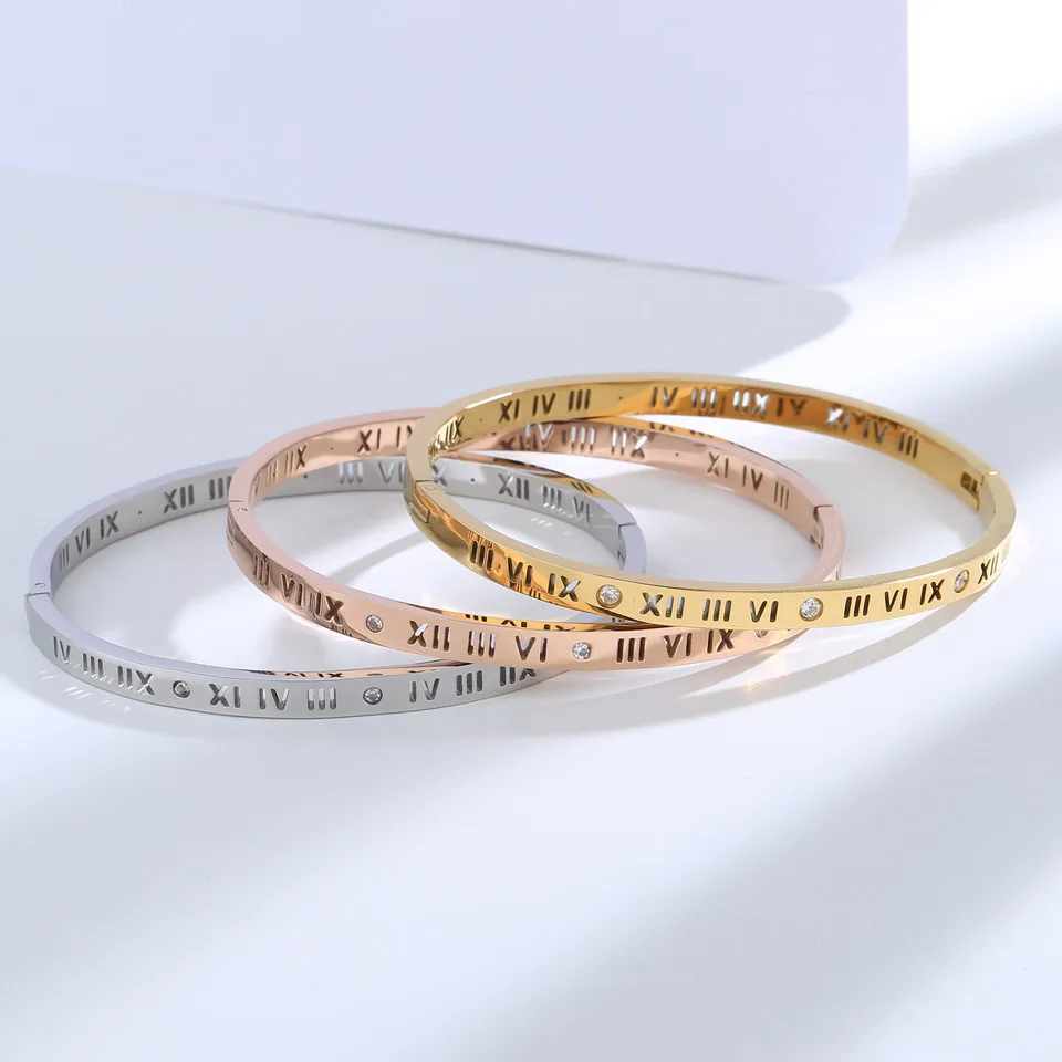 Buyee 925 Sterling Silver Sweet Bangle Circle Elegant Roman Numerals Simple Bangle for Woman Girl Classic Fashion Fine Jewelry