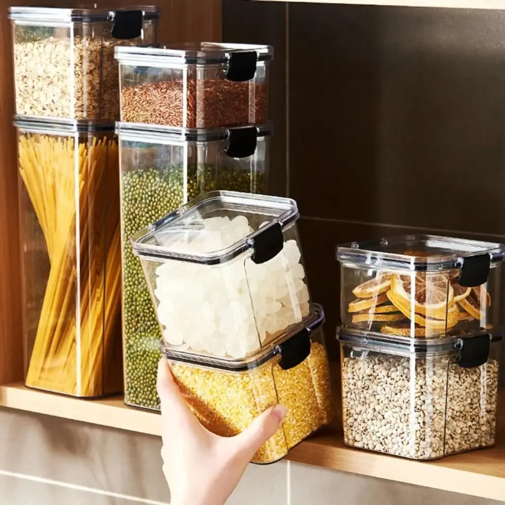 

Home Sealed Jar Kitchen Grain Storage Organizer Tank Transparent Plastic Moisture-proof Storage Box Household Seasoning Jar