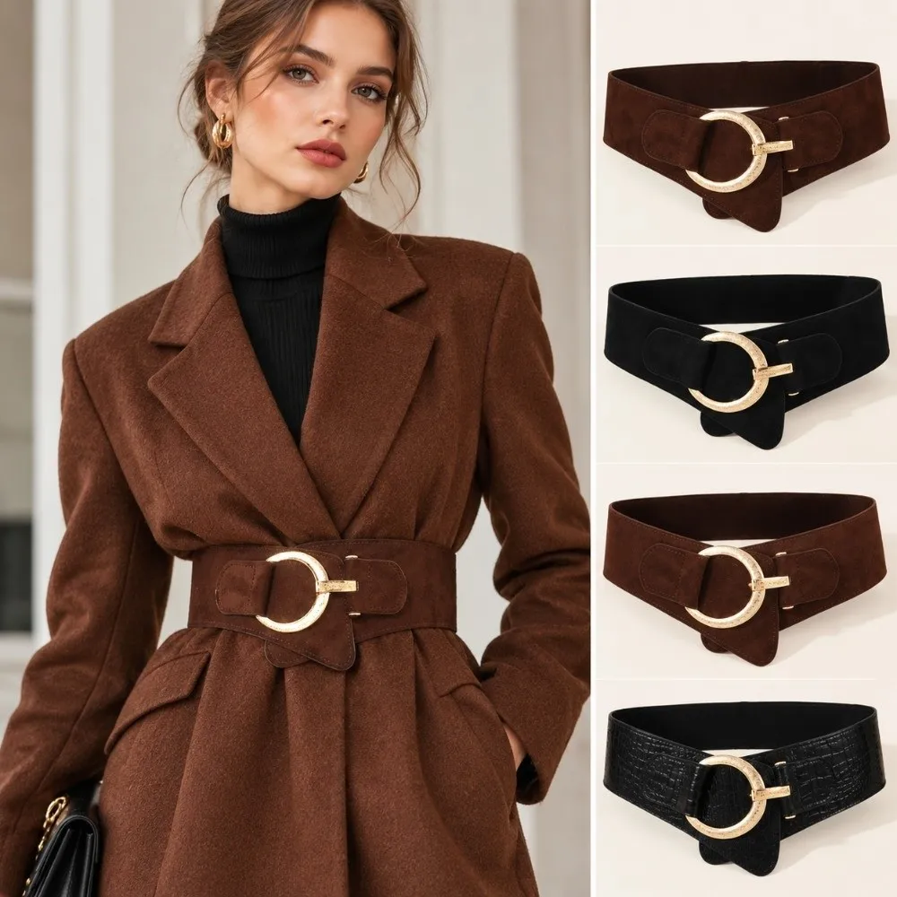 Vintage Adjustable Suede Belt Spicy Girl Western-style Elastic Cummerbunds Solid Color Elasticity Pu Leather Corset Ladies