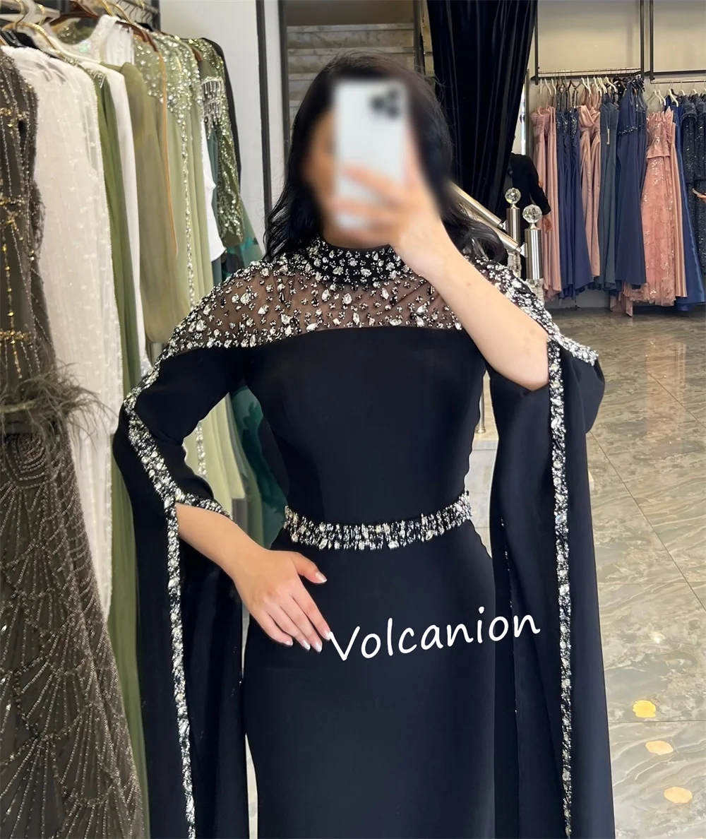 تخصيص جيرسي مطرزة الياقة العالية ألف خط فساتين طويلة مناسبة مخصصة رائعة البريق حفلة موسيقية رسمية