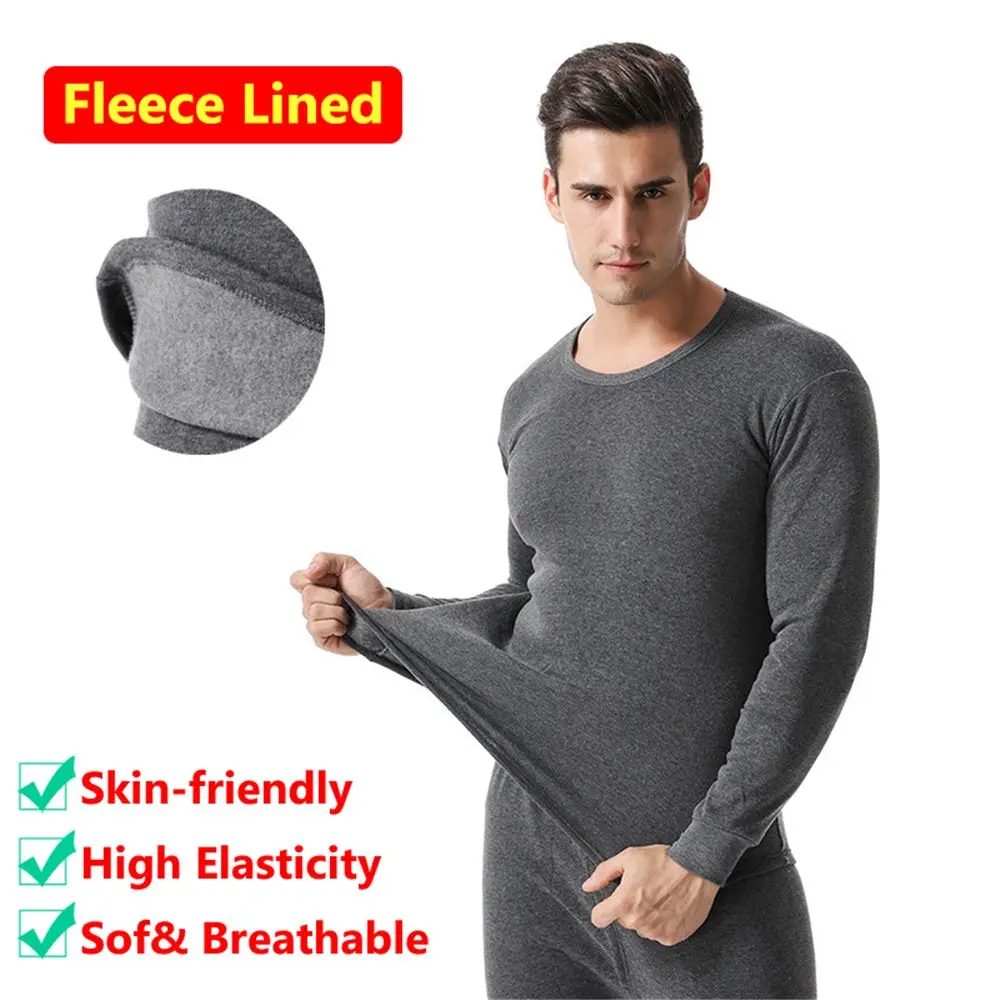 Men\'s Top & Bottom Set Thermal Underwear for Men Winter Soft Fleece Lined Long Johns Set Thermal Clothes