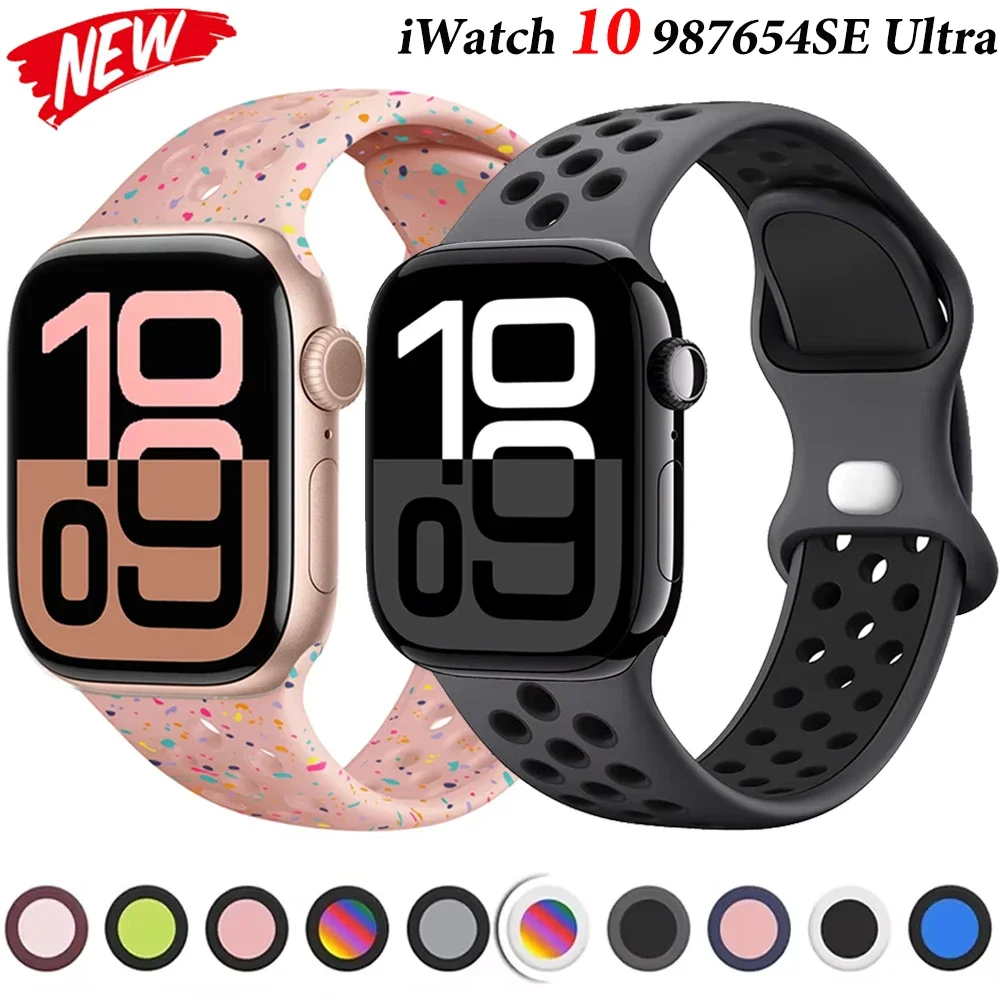 Силиконовый ремешок для Apple Watch 10 46 мм 42 мм 9 8 7 45 мм 41 мм Ultra 2 49 мм Мягкий спортивный браслет iWatch 6 5 4 SE 44 мм 40 мм