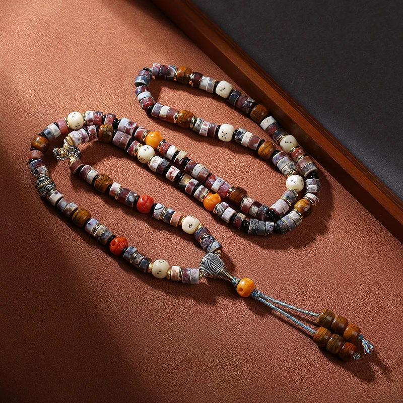 

Tibetan-style old from West Asia, high-oil patina calcified agate loose beads, multi-color necklace accessories