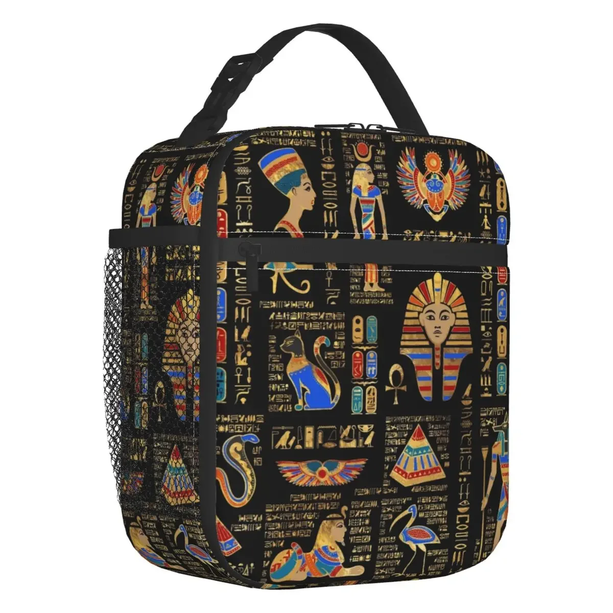 

Egyptian Hieroglyphs And Deities Portable Lunch Box Multifunction Ancient Egypt Art Cooler Thermal Food Insulated Lunch Bag Kids