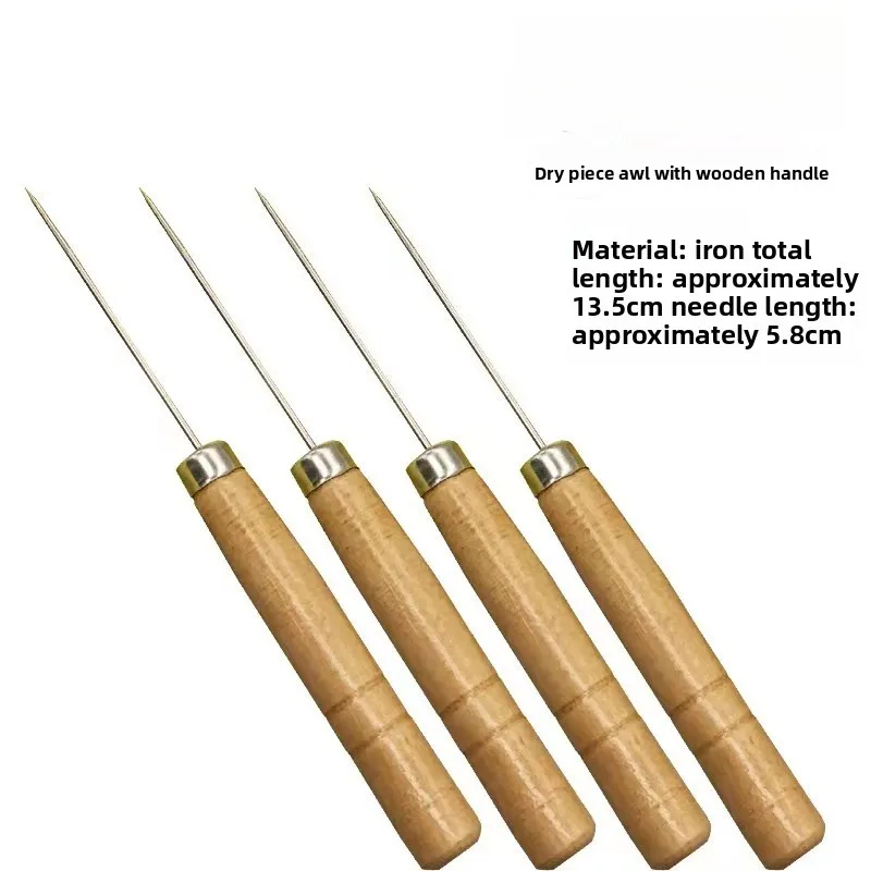 Super Long Steel Pin Hole Punch Tool With Wood/Plastic Handle, Manual Drilling Awl For Leather Shoe Repair DIY Craft