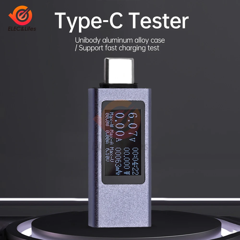 USB Tester DC Type-C PD Digital Voltmeter Amper Voltage Current Monitor Ammeter Detector Power Bank Charger Capacity Meter 12A