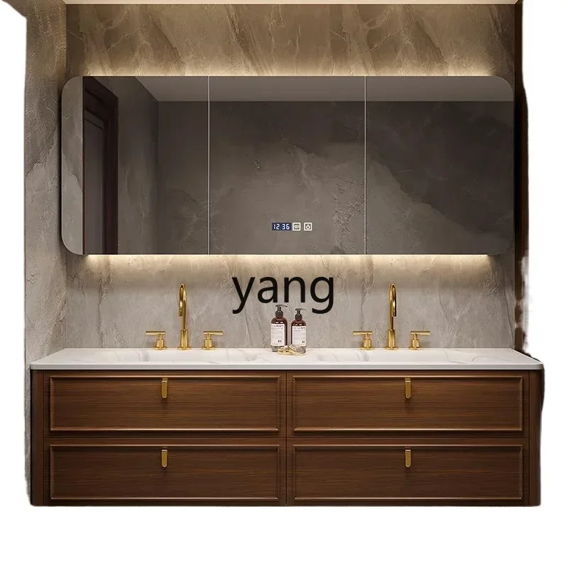 ZL French retro bathroom cabinet combination rock slab hot bending integrated washbasin bathroom oak