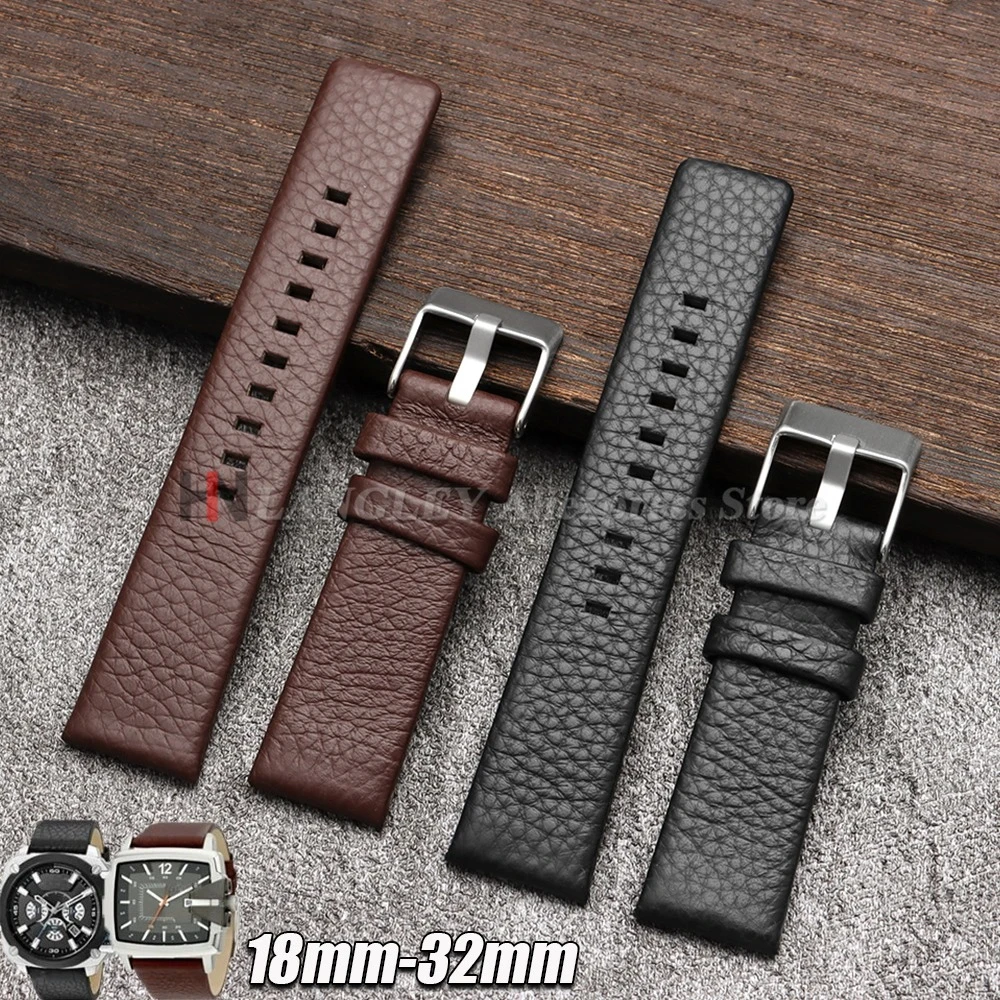 Rindsleder-Uhrenarmband für Diesel Dz4323 1657 4318 DZ7312 DZ7257 Uhrenarmbänder 18/22/24/26/27/28/30/32 mm Armband Gürtel Schwarz Braun