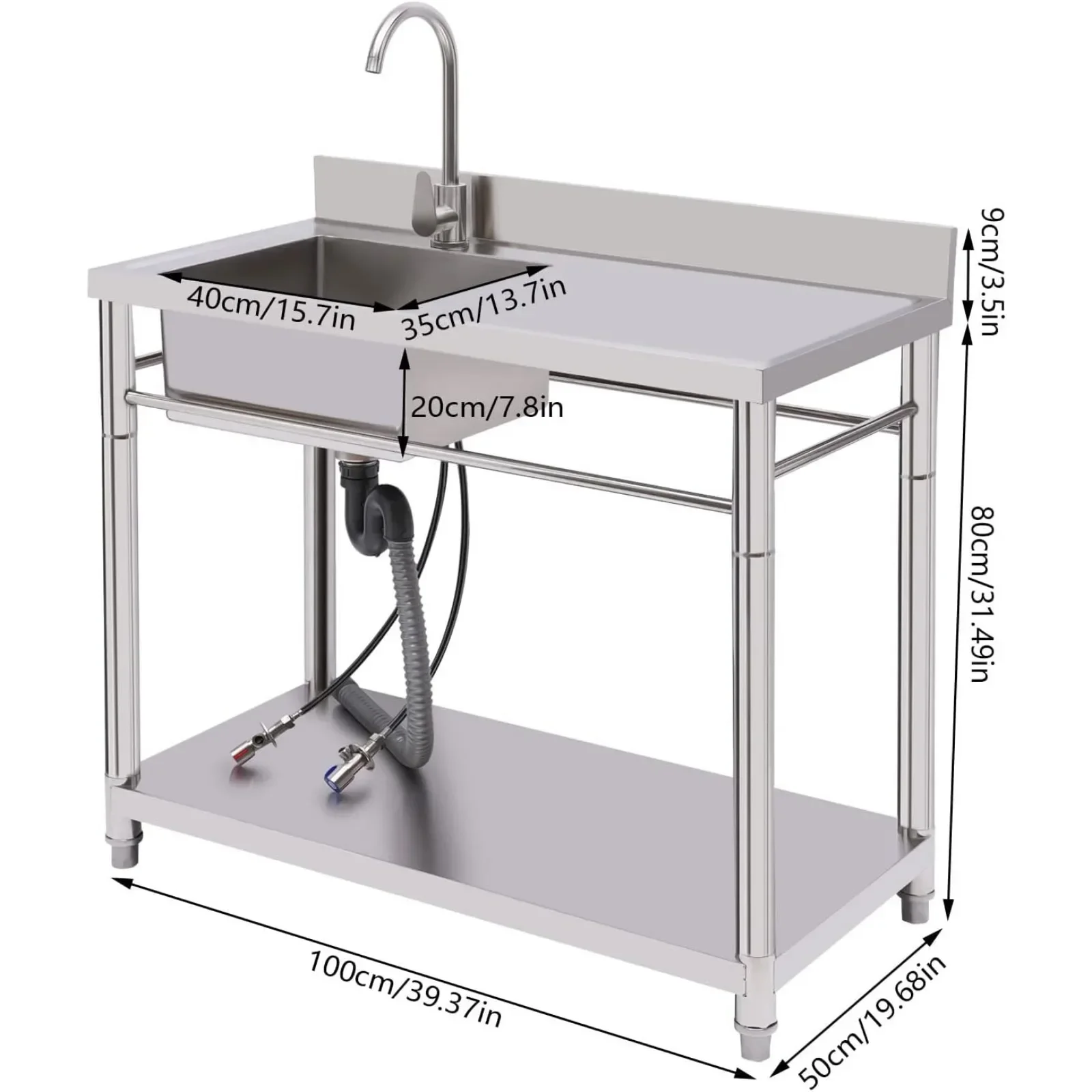 

Free Standing Prep Table Utility Sink with Countertop Commercial Stainless Steel Sink for Outdoor & Indoor Kitchen Laundry Room