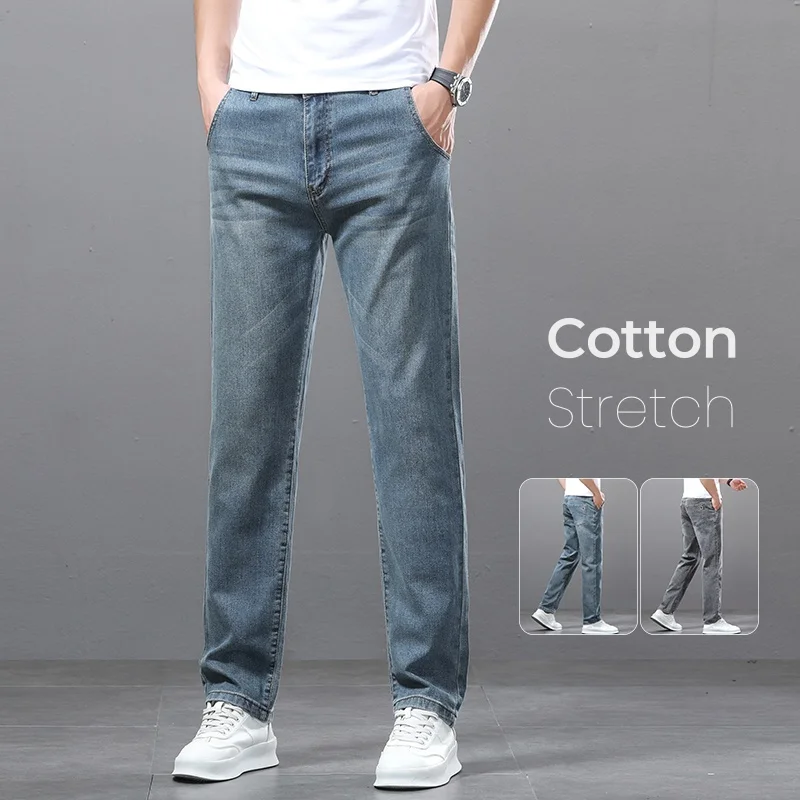 

Vintage Nostalgic Fashion Men Jeans Washed Straight Casual Business Denim Trousers Stretch Breathable Comfortable Men's Pants