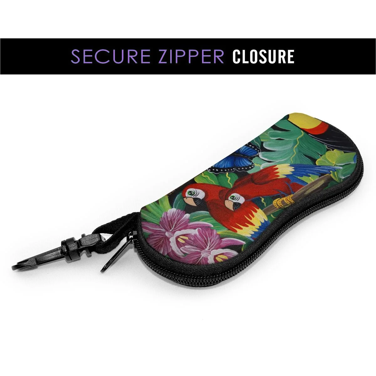 Parrot Macaw Family in The Tree Sunglasses Soft Case For Women Men Large Zipper Eyeglass Hook Case