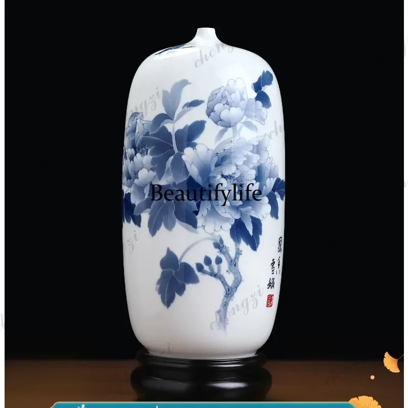 D80 Hand-painted peony ceramic vase ornament living room study collection housewarming gifts