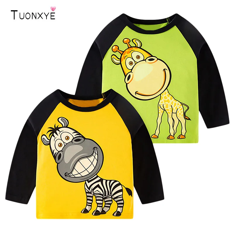 TUONXY Boy Children's T-shirts Autumn Cartoon Cute Donkey Soft Shirts Casual Crew Neck for Long Sleeve Top Baby Sport Clothes