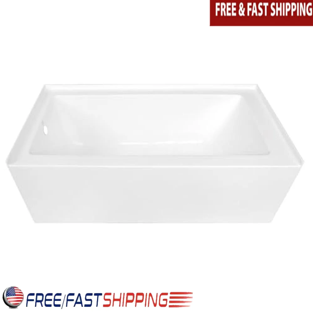 Contemporary Acrylic Bathtub 60-Inch with Right Hand Drain & Overflow Holes Effortless Installation 58.2 Gallon Capacity Three