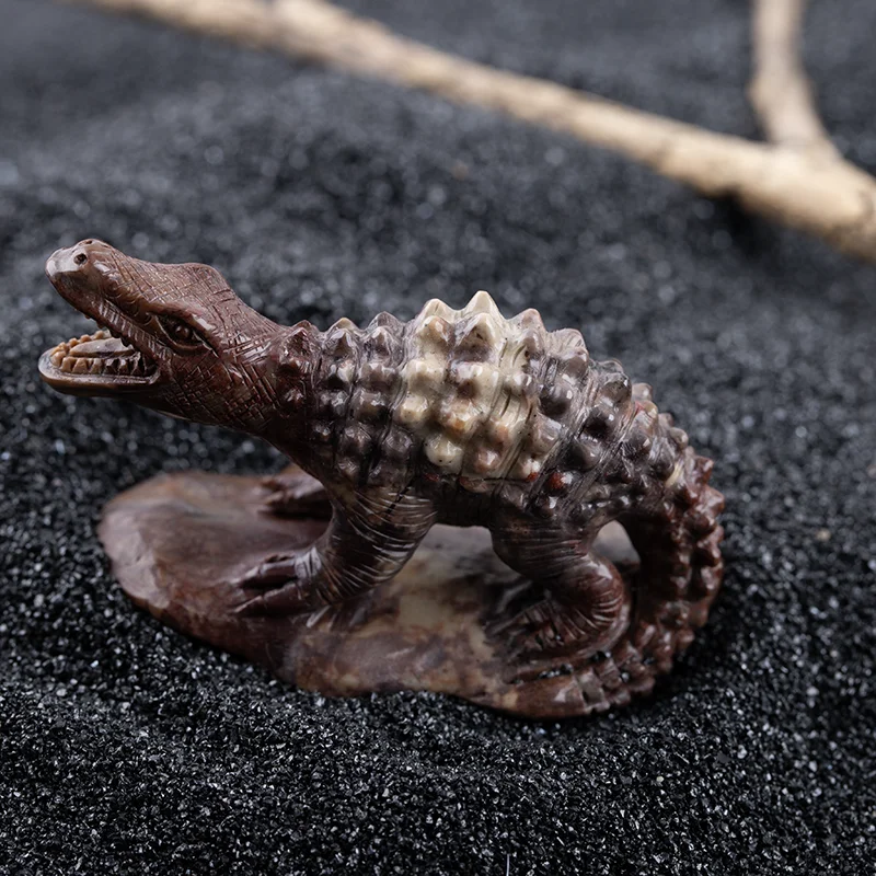 Unique Textured Natural Material Dinosaur Carving - Handcrafted T-Rex Statue Gif