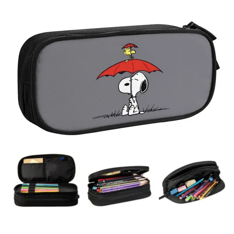 Custom Kawaii S-Snoopys Woodstock Pencil Case for Girls Boys Large Capacity Pencil Box Stationery