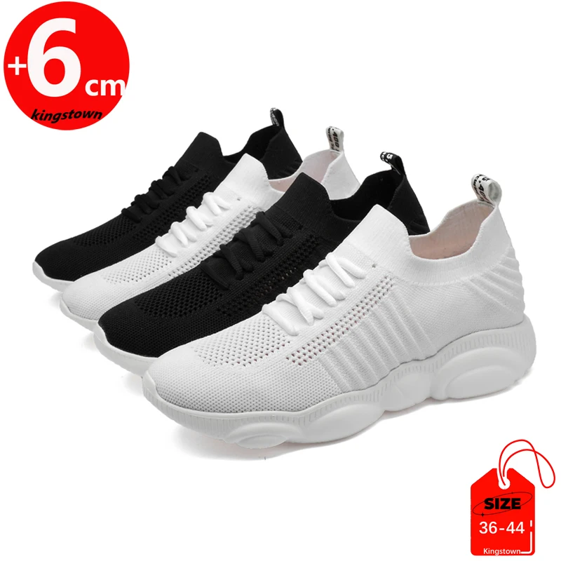 

Men Elevator Shoes Chunky Sneakers Mesh White Lift Height Increase Insole 6CM Sports