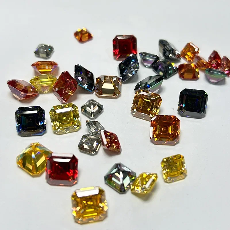 Moissanit-Stein, Asscher-Schliff, gelb-grüne Farbe, VVS1, Ring, Halskette, Hauptmaterialien, bestandenem Diamanttester mit Zertifikat – Detail 16