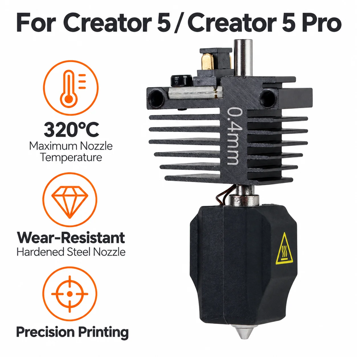 3D Printer Hotend Kit for Flashforge Creator 5 Creator 5 Pro Titanium Alloy Hardened Steel Nozzle 0.4mm 0.6mm Extruder Hot End