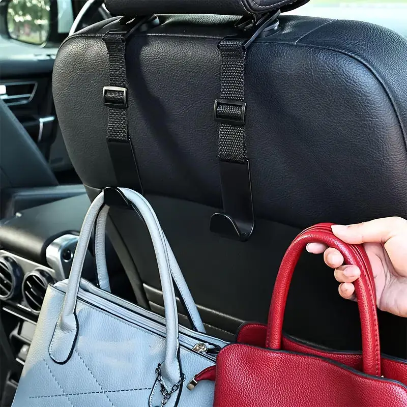 

4Pcs/set Adjustable Car Seat Headrest Hook Large Load-bearing Easy to Install Car Seat Back Purse Hanger Space-Saving Reusable