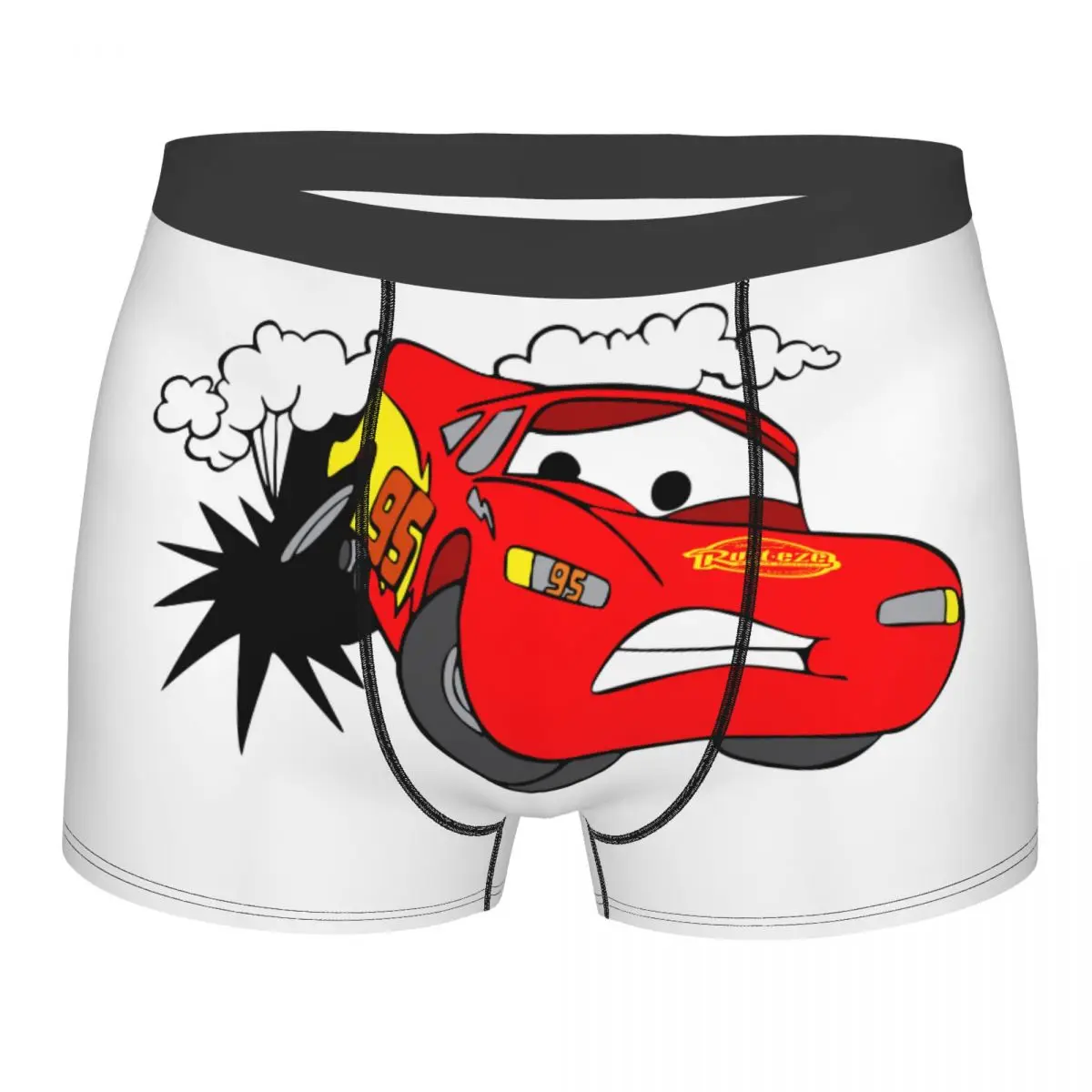 

Мужские дышащие трусы-боксеры с изображением мультяшного персонажа Молнии Маккуина, стильные и удобные.