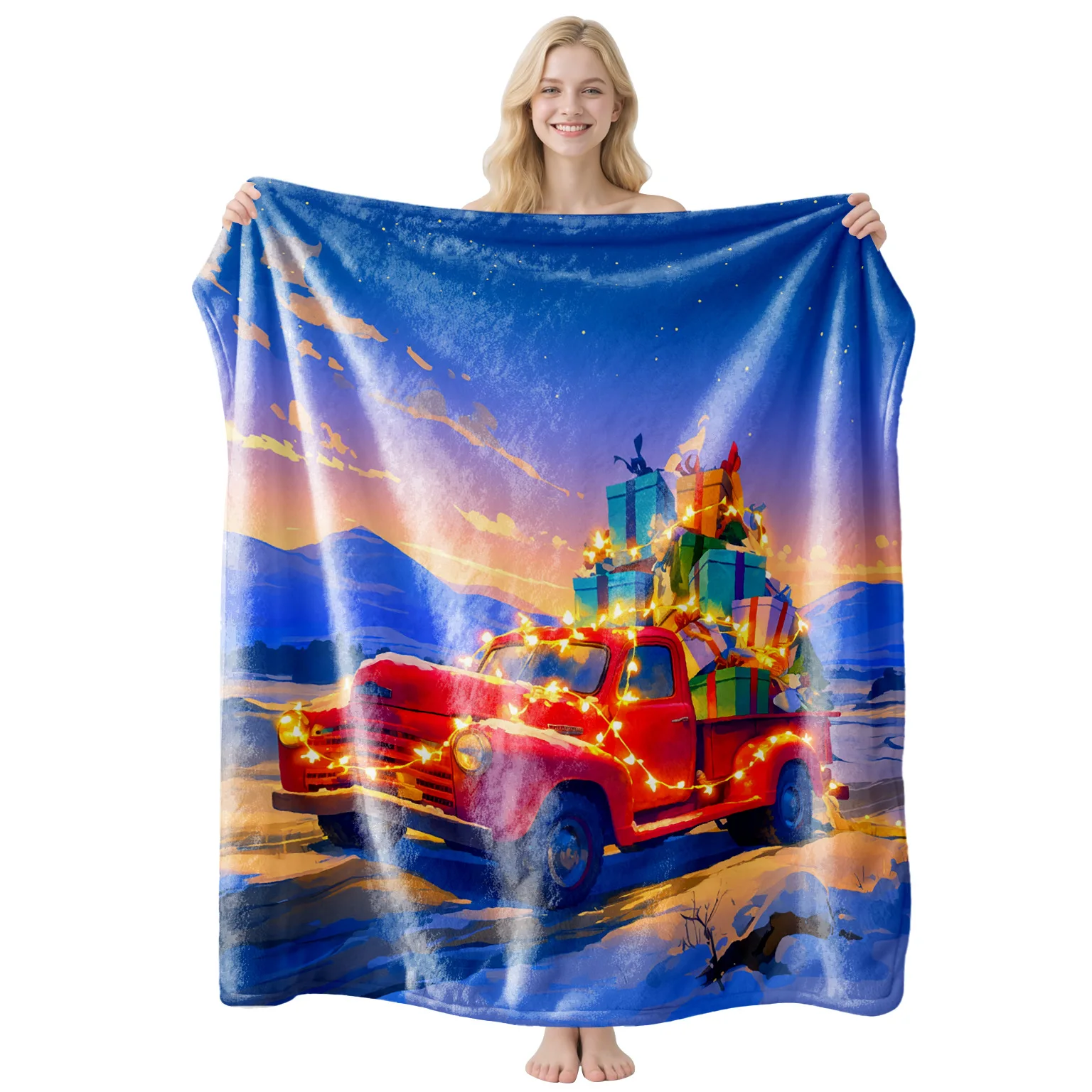 Throw Blanket Vintage Red Truck Christmas Gift Box Cozy Bed Couch Blankets Winter Holiday Home Party Decor Xmas Blanket