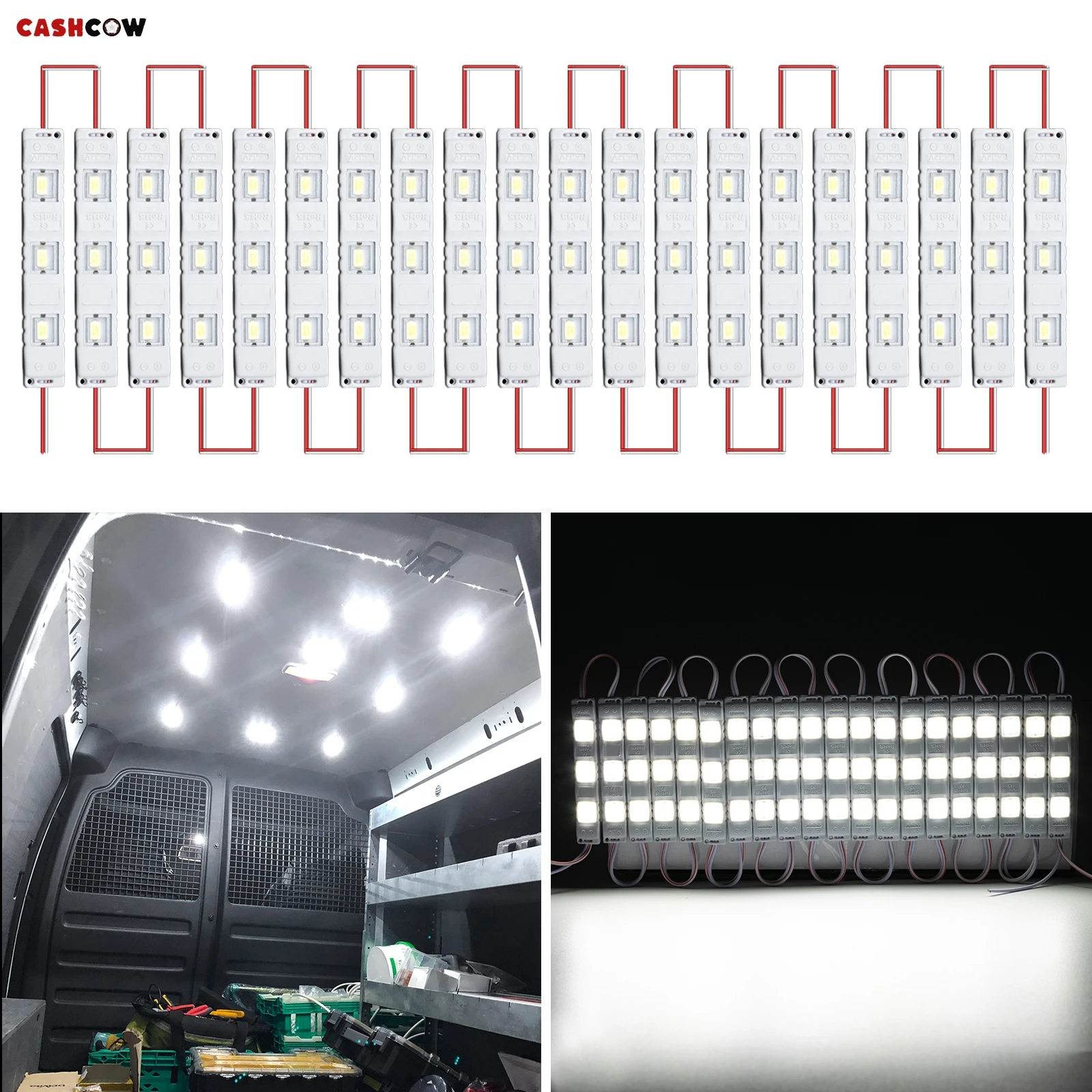 12V 60 LEDs Van Interior Light Kits LED Ceiling Lamp Car Van Truck Auto Caravan Trailer Bus RV Room Cargo Lighting (20 Modules)