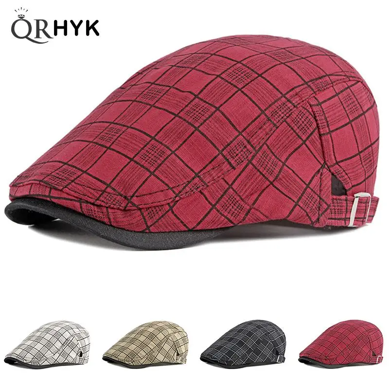 Fashion Fine Stripe Lattice Berets Hat Women Men Spring Summer Plaid Visors Red Green Blue Duckbill Herringbone Flat Cap