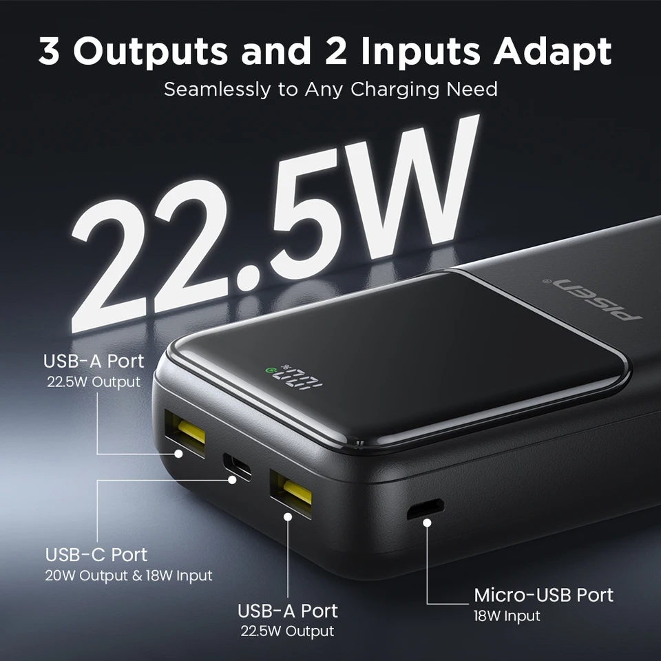 Power bank PISEN 20000mAh PD 20W carga rápida SCP 22.5W portátil CCC batería externa para Huawei iPhone Xiaomi 2