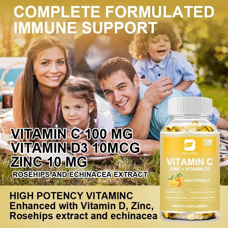 Minch 2000mg Vitamin C & Zinc 40mg & Vitamin D3 Strong Antioxidant Collagen Booster Anti-Agingand Skin Health Care Supplements