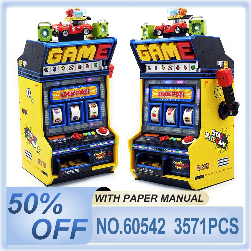 Imaginative GULY 60542 Creative Fruit Arcade Building Blocks Slot Game Machine With Motor Assembly Model DIY Toy Christmas Gifts