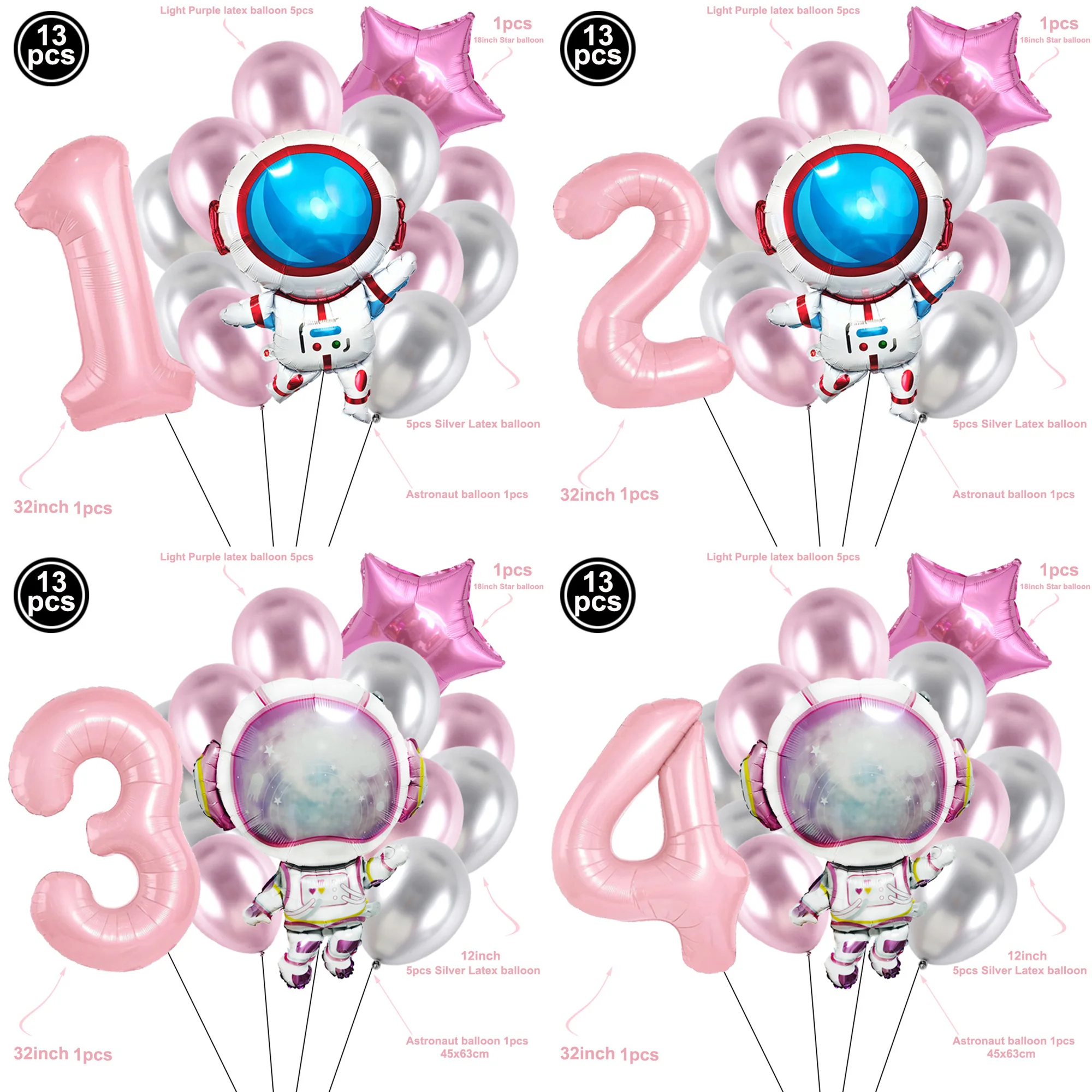 Outer Space Birthday Party Decorations 13PCS Space Astronaut Foil Balloon for 1st-9th Girls Boys Birthday Party Baby Shower