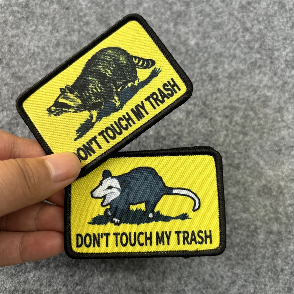 

Don't Touch My Trash Raccoon Possum Tactical Patches Print Meme Armband Military Hook&Loop Backpack Accessories Stickers