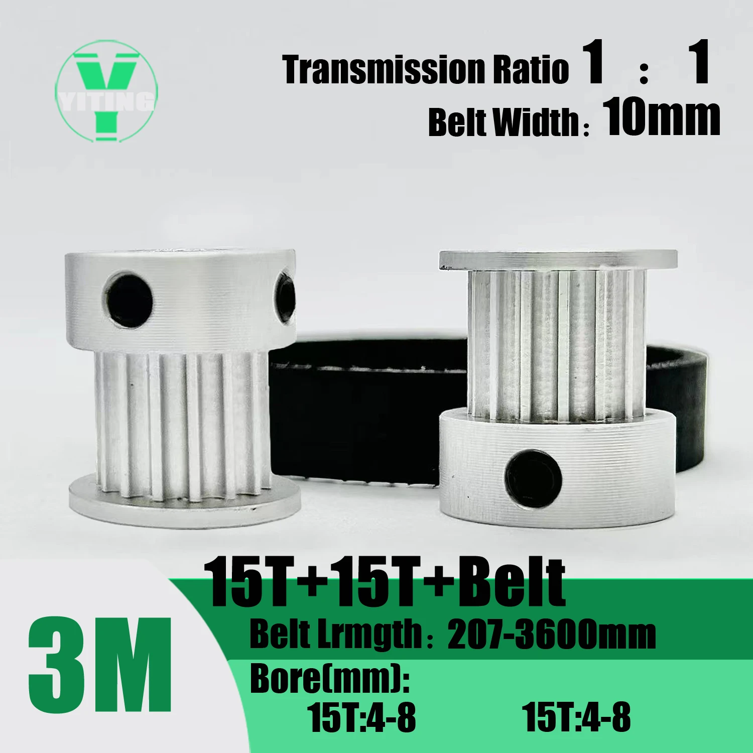 HTD 3M 15T 15Teeth Timing Pulley Belt Set Belt Width 10mm Bore 4~8mm Reduction 1:1 Deceleration 3M Pulley Kit Synchronous Wheel