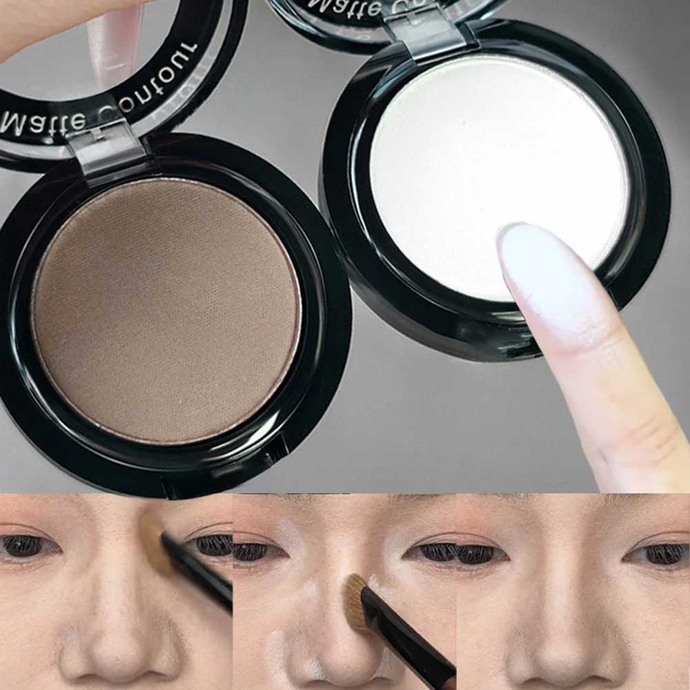 Paleta de contorno en polvo, bronceador mate, sombra de nariz, sombra de ojos blanca, sombra de nariz Natural, brillo debajo de los ojos, maquillaje para esculpir la cara